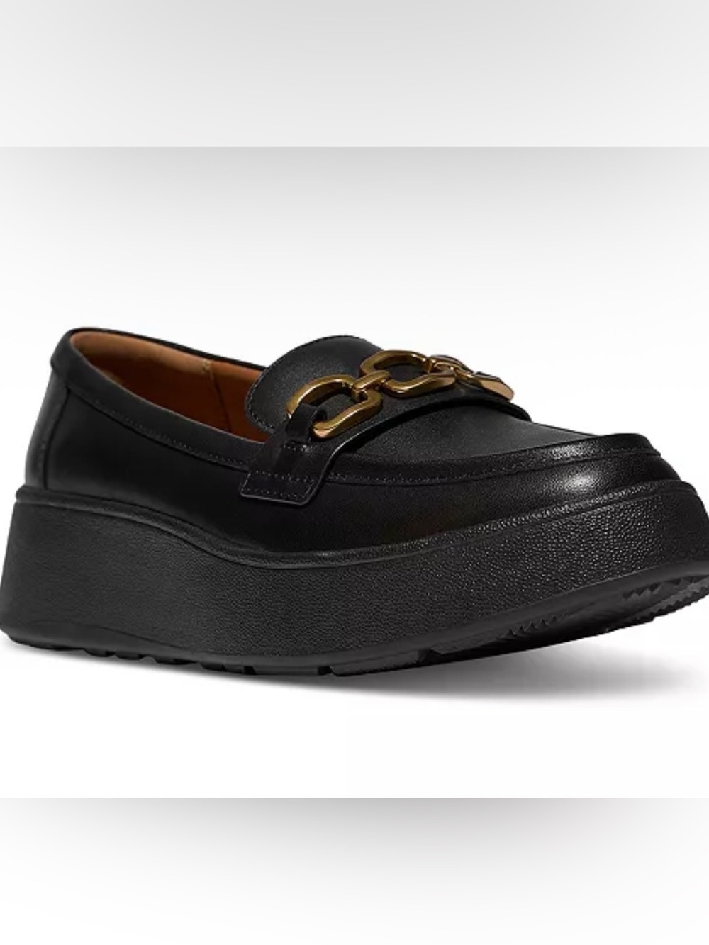 Fitflop Black Platform Loafer with Gold Chain
